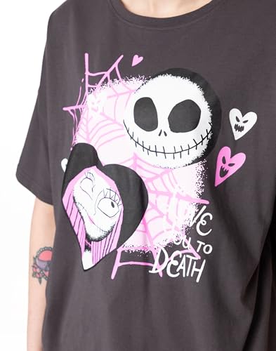 Disney The Nightmare Before Christmas Womens Pyjama Set | Adults Jack Skellington Graphic Short Sleeve Top & Long Leg PJ Bottoms in Black & Pink | Ladies Sally Character All Over Print Nightwear - Image 4