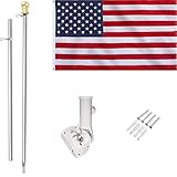 American Flag and Pole Kit - Includes Premium American Flag Made in USA, No Tangle Spinning Flagpole...