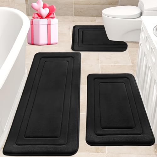 Jyswx Lot de 3 tapis de salle de bain en mousse à mémoire de forme - Antidérapant et absorbant - Lavable - Doux et à séchage rapide - Pour douche,...