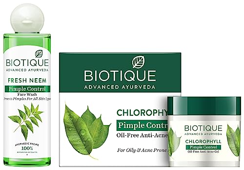 Image of Biotique Bio Neem Purifying Face Wash, 200 ml & Biotique Bio Chlorophyll Oil Free Anti-Acne Gel & Post Hair Removal Soother For Oily & Acne Prone Skin, 50G