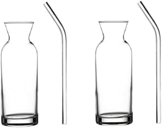 2 Adet Cam Pipetli Limonata Sunum Şişe Karaf Süt Ve Meyve Suyu Bardağı