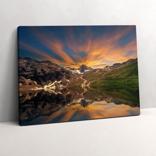 Murale d'art lac de montagne et coucher de soleil, l'image imprimée sur toile luxe 80x60cm