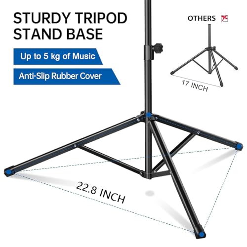 MOSEN Sheet Music Stand, Heavy Duty Music Stands Adjustable Tripod Stand with Carrying Bag, Clip Holder, Portable Book Holder for Practice & Performance, Unfolds In Seconds, Black - Thumbnail 2