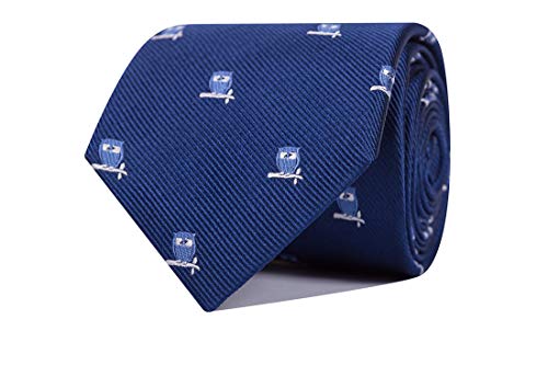 SoloGemelos - Corbata De Seda Buhos Azules - Azul - Hombres - Talla Unica