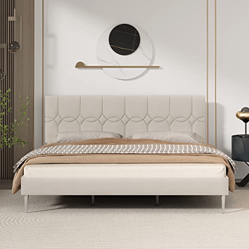 WUDADAO-Upholstered-Platform-Bed-FrameModern-DesignEasy-to-AssembleNo-Box-Spring-Needed-Beige-King-US-Standard