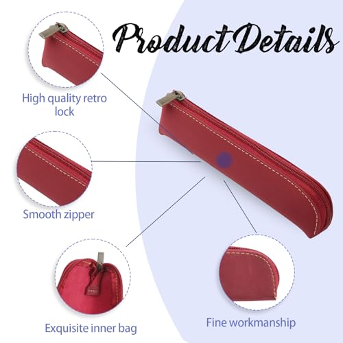 Image of Psyqtsuary Leather Pencil Case, 2 Pcs Slim Small Pencil Pouch Portable Flat Pen Pouch with Zipper Simple Makeup Bag Lipstick Case for Women Men Home, Office, Travel Outdoor (Black, Claret)