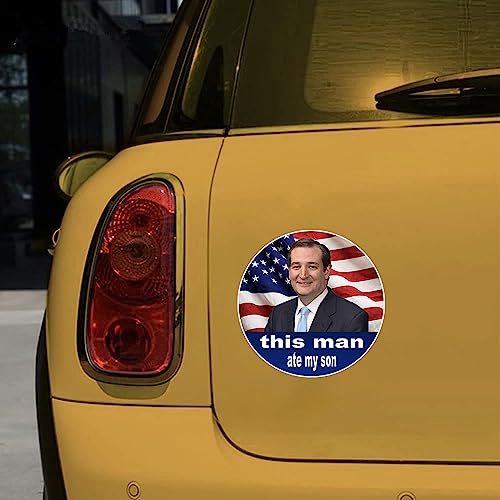Image of Funny Car Stickers inchThis Man Ate My Son inch - Ted Cruz Vinyl Decal for Cars, Trucks, Boats, Laptops, Mugs, Motorcycle, Bicycle and Luggage - Vinyl Sticker 2 Pack | 4x4 in | AG-695
