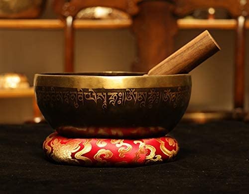 Set di campane tibetane con motivo Mantra Buddha, campane tibetane per meditazione buddista in Nepal con percussore a doppia estremità e cuscino in seta per yoga, rilassamento, guarigione dei chakra,