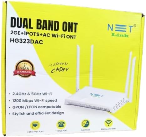 NET Link HG323DAC Dual Band ONT, 2.4GHz & 5GHz Wi-Fi Router, 1200 Mbps ...