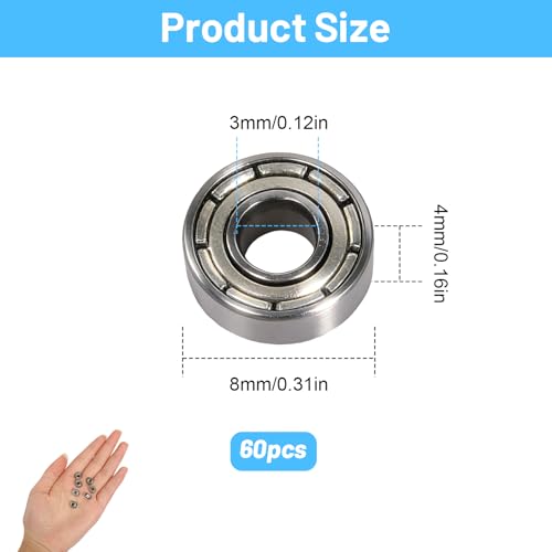 60 sztuk 693ZZ łożyska kulkowe 3 x 8 x 4 mm, podwójnie zabezpieczone łożyska kulkowe zwykłe mini łożyska kulkowe ze stali węglowej, miniaturowe łożyska kulkowe zwykłe do drukarek 3D DIY, silników