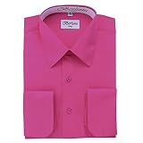 Berlioni Italy French Convertible Cuff Solid Mens Dress Shirt - Fuchsia - XL - 34/35