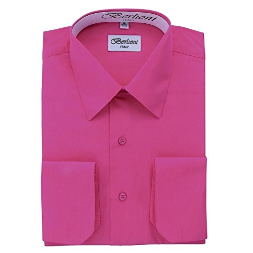 Berlioni Italy French Convertible Cuff Solid Mens Dress Shirt - Fuchsia - Xl - 34/35 #TOP21
