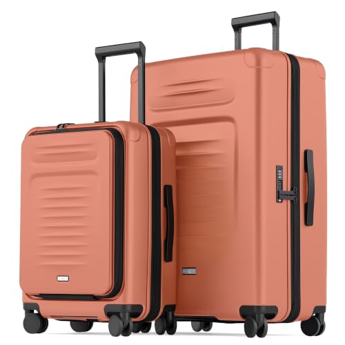 Coolife Expandable Luggage with TSA Lock 2 Piece Set Orange | Suitcase Set with 360° Smooth-Rolling Dual Spinner,Durable Hardshell Suitcases,Reinforced Bottom Groove