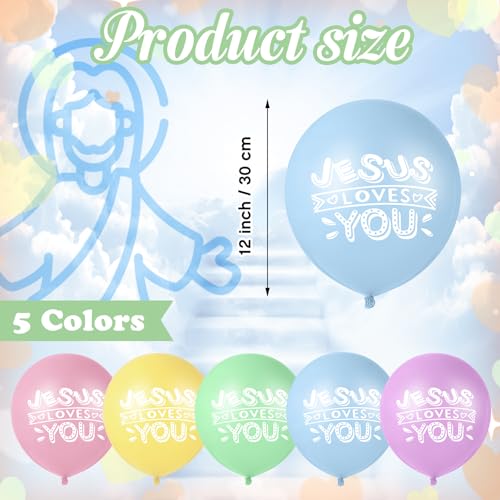 Image of Gejoy Jesus Loves You Balloon 12 Inch Latex Christian Religious Jesus Balloon Party Decor for He Is Risen Party Decor Favor Cross Church Event Birthday Sunday Supplies(Macaron Colors,60 Pcs)
