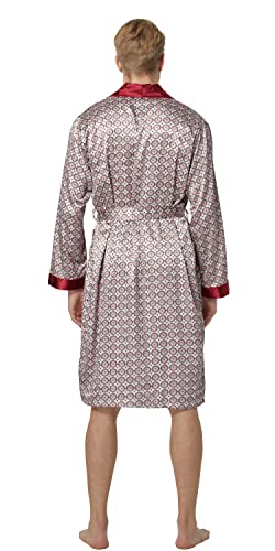 Image of TONY AND CANDICE Men's Satin Robe Lightweight Long Sleeve Silk Kimono Bathrobe with Shorts Set Sleepwear