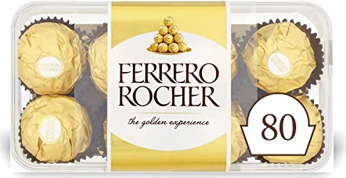 Ferrero Rocher Pralines, Bulk Chocolates Box, Easter Chocolate Gift, Whole Hazelnut Covered in Milk Chocolate and Nut Croquante, Pack of 5 x 16 (80pcs)