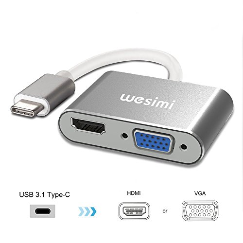wesimi USB C to HDMI VGA Adapter ，USB 3.1 Type C (USB C) To VGA HDMI UHD Converter Adapter With Aluminium Case For Macbook/Chromebook Pixel, Plug And Play