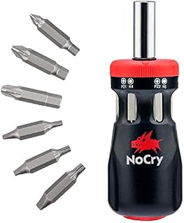 NoCry Stubby Ratcheting Screwdriver Kit with 12-in-1 Mini Bit Set including Flathead, Hex
