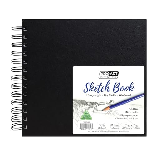 Carnet de croquis Pro Art 7x7 80 sheets à spirale pour dessin au crayon