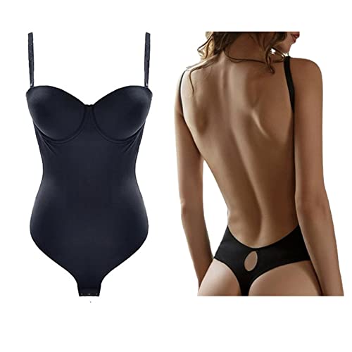 MAOAEAD Corset pour femme dos nu - Robe de fête de mariage - String sexy - Col en V profond - Sous-vêtements sans couture - Soutien-gorge push-up (noir, L) Cover