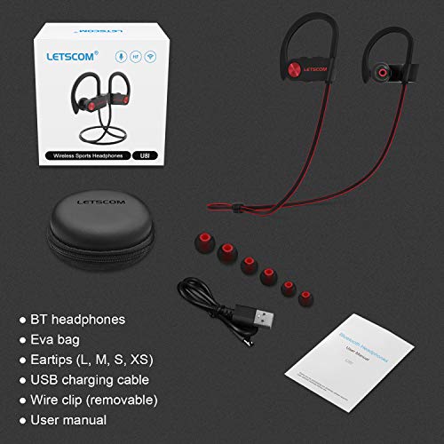 Bluetooth Headphones, LETSCOM Wireless Earbuds V5.0 IPX7 Waterproof Noise Cancelling Headsets, Richer Bass & HiFi Stereo Sports Earphones 8 Hours Playtime Running Headphones - Thumbnail 6