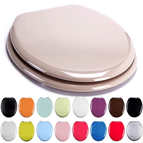 TIENDA EURASIA - Tapa WC Universal Semidura, Bisagras Tapa WC de Acero, Tapadera WC Universal de 43,5 x 37,5 cm, Tapa de WC de Madera de Densidad Media, Tapa Inodoro (Beige)
