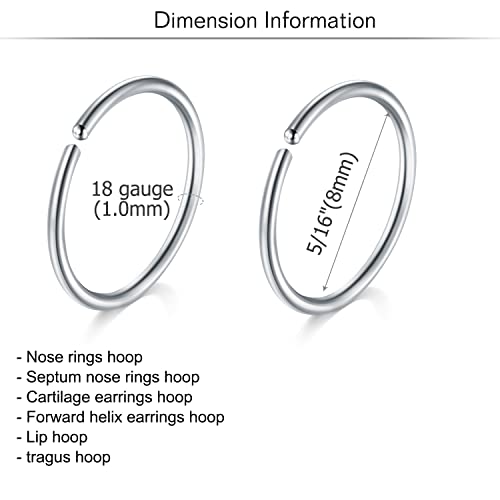 MODRSA 18 Nose Rings Studs Surgical Stainless Steel Hypoallergenic L Shaped Nose Piercing Jewelry for Women Men Silver Black Nostril Hoop Rings 18 Gauge2