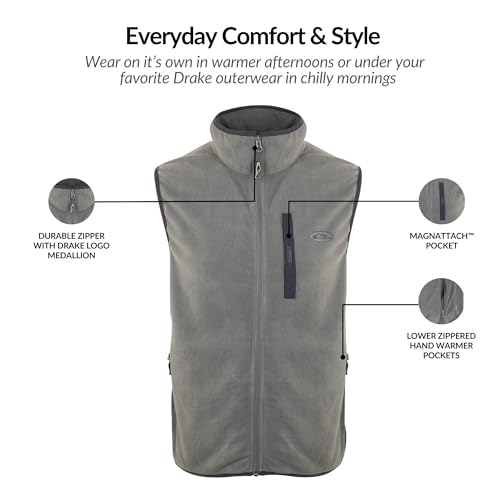 Image of Drake Waterfowl Camp Fleece Durable Moisture-Wicking Lightweight Breathable Full-Zip Casual Outdoor Hiking Vest with Pockets