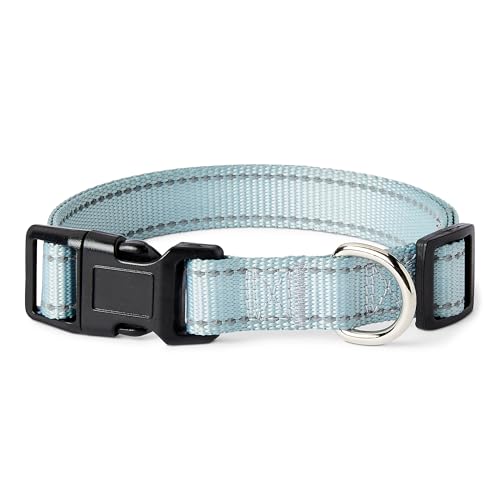 Amazon Basics - Collare Riflettente e Regolabile per Cani, con Anello a D in Metallo e Fibbia a Sgancio Rapido, Taglia M, Blu