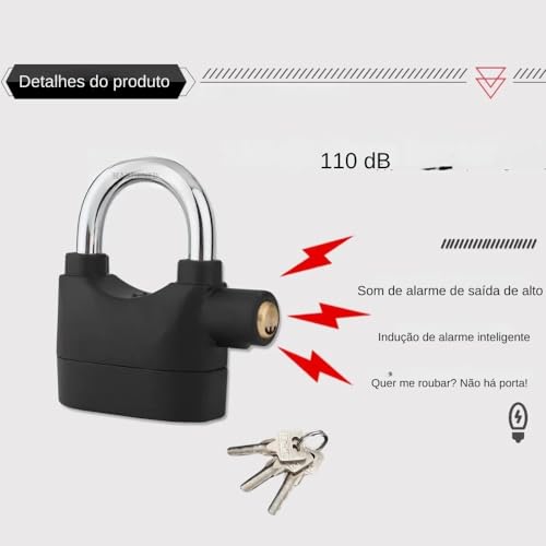Cadeado Alarme Sirene Anti Furto 110dba Trava Moto CasaPortão Cor Preto (Curto)