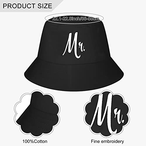 6 Pack Mr And Mrs Hats Sets Included Bride And Groom Caps, Mr And Mrs Beer Bottle Coolies, Mr And Mrs Can Coolers For Wedding (Bucket Cap) #TOP2
