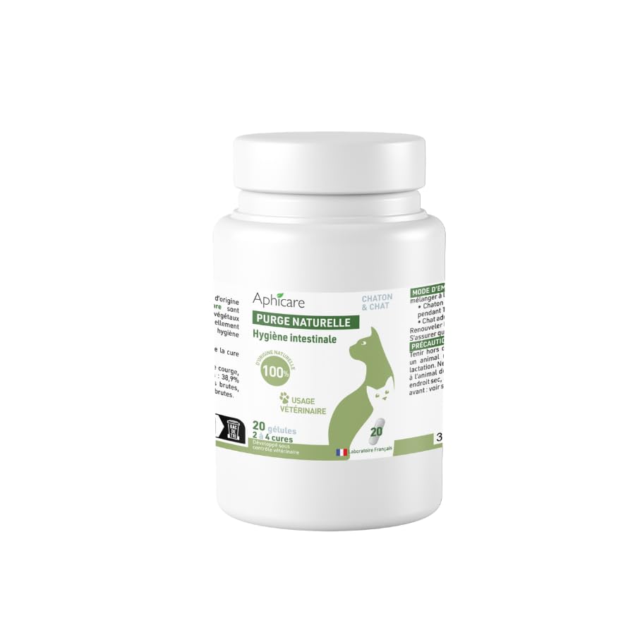 Hygiène intestinale - Confort intestinal - 20 gélules - levure de bière - 3 extrait végétaux - Complément Alimentaire - Chat et Chaton - Fabriqué en France