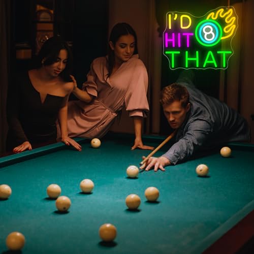Billiards Neon Sign for Wall Decor I'd Hit That 8-Ball Neon Light for Man Cave Dimmable LED Neon Light Funny Pool Themed Neon Light for Bar Game Room Man Cave Decor Birthday Gift for Pool Players Size 13.8*11.8in(GLNCP124) - Image 4