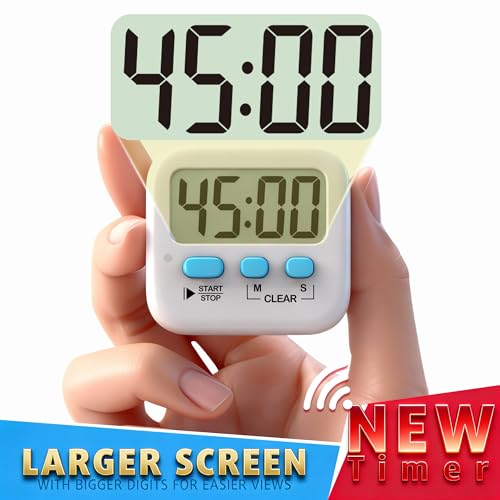 Antonki 2 Pack Digital Kitchen Timers for Cooking, Countdown Timer for Egg, Toothbrush, Office, Classroom, Kids, Teachers - Magnetic, Kickstand, Hanging - Battery Included