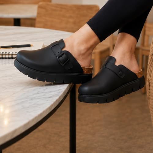 Image of Women's Suede Platform Clogs Chunky Mules Slip On