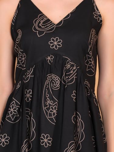 Image of FIMS - Fashion is my style Rayon Short Kurti for Women, Ethnic Printed, Black Sleeveless Kurtis, Summer Wear, Ideal Gift for Girls