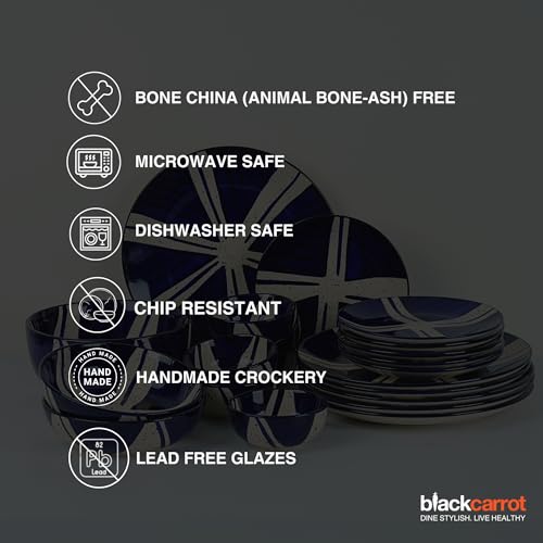 Image of BlackCarrot Ceramic Dinner Set, Blue Splash Set of 21 Pieces | Stoneware Series | Glossy Finish Crockery Set for Dining Table | Premium Ceramic Dinnerware (Blue & White)