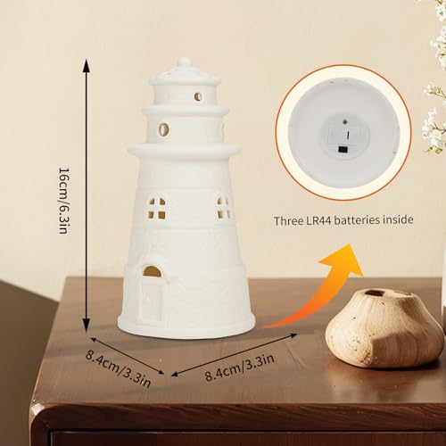 Lighthouse Book Shelf Decor Aesthetic Beach Themed Room Decor 6.3Inch | White Ceramic Lighthouse Statue Lamp, Nautical Coastal Ocean Decoration for Home Bedroom Bathroom Living Room - image 7