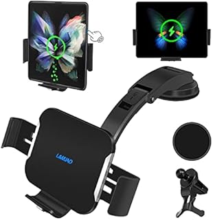 Dual Coils Fast Wireless Car Charger,LAMJAD 15W Smart Qi Car Mount Phone Holder for Air Vent&Dashboard,Compatible with Galaxy z Fold 3/2/13 Series/iPhone 8/X/11/12 Series/Pixel 6/Samsung S22 Ultra/S21
