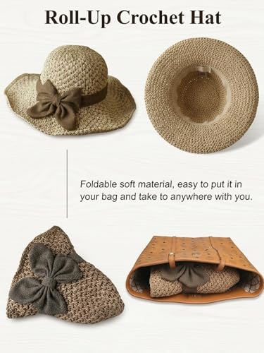 Sombrero de paja tejido con moño para mujer miniatura 5