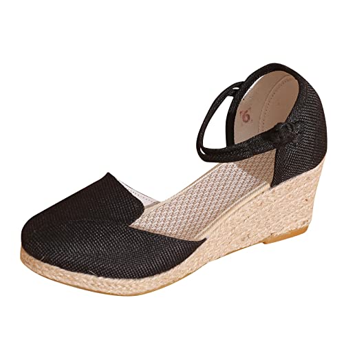 Sandales plate-forme sandales en lin compensées mode polyvalent boucle tressée femmes #33