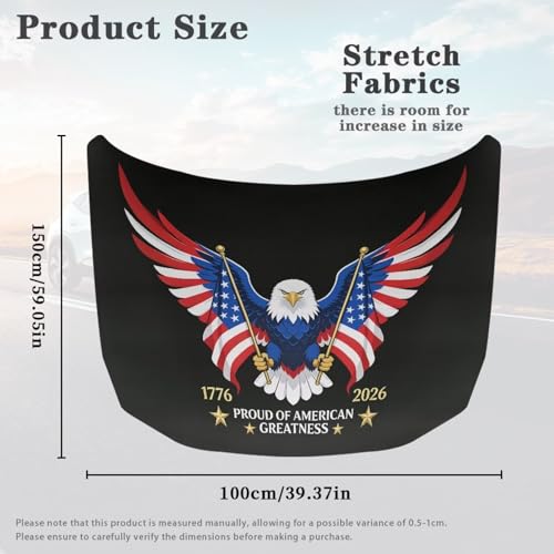 Image of Hood Covers for Cars SUV Trucks Sedan Stretch Car Front Hood Protector Cover Exterior Decorations USA 250th Birthday Stretchable Car Hood Wraps for Vehicle