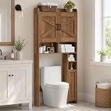 Homhedy Wooden Over The Toilet Storage Cabinet, Rustic Walnut