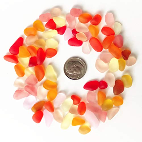 Sea Glass Beads/Beach Glass Beads for Jewelry Making (Small Size / 8-12 mm, Multicolored Red Yellow Orange Golden Pink Mix, Not Drilled) (100 Pieces)