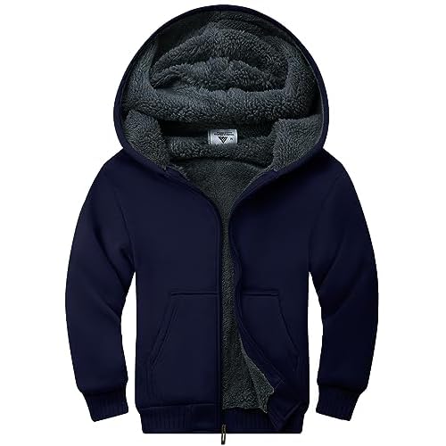 ZITY Boys Zip Up Hoodie Fleece Jacket Kids Sherpa Lined Sweatshirts Outerwear Unisex Warm Winter Coat 6-15 Years Old Blue 10-11 Years