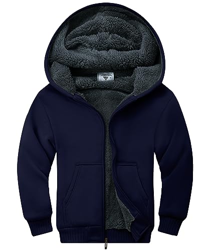 Image of ZITY Boys Zip Up Hoodie Fleece Jacket Kids Sherpa Lined Sweatshirts Outerwear Unisex Warm Winter Coat 6-15 Years Old