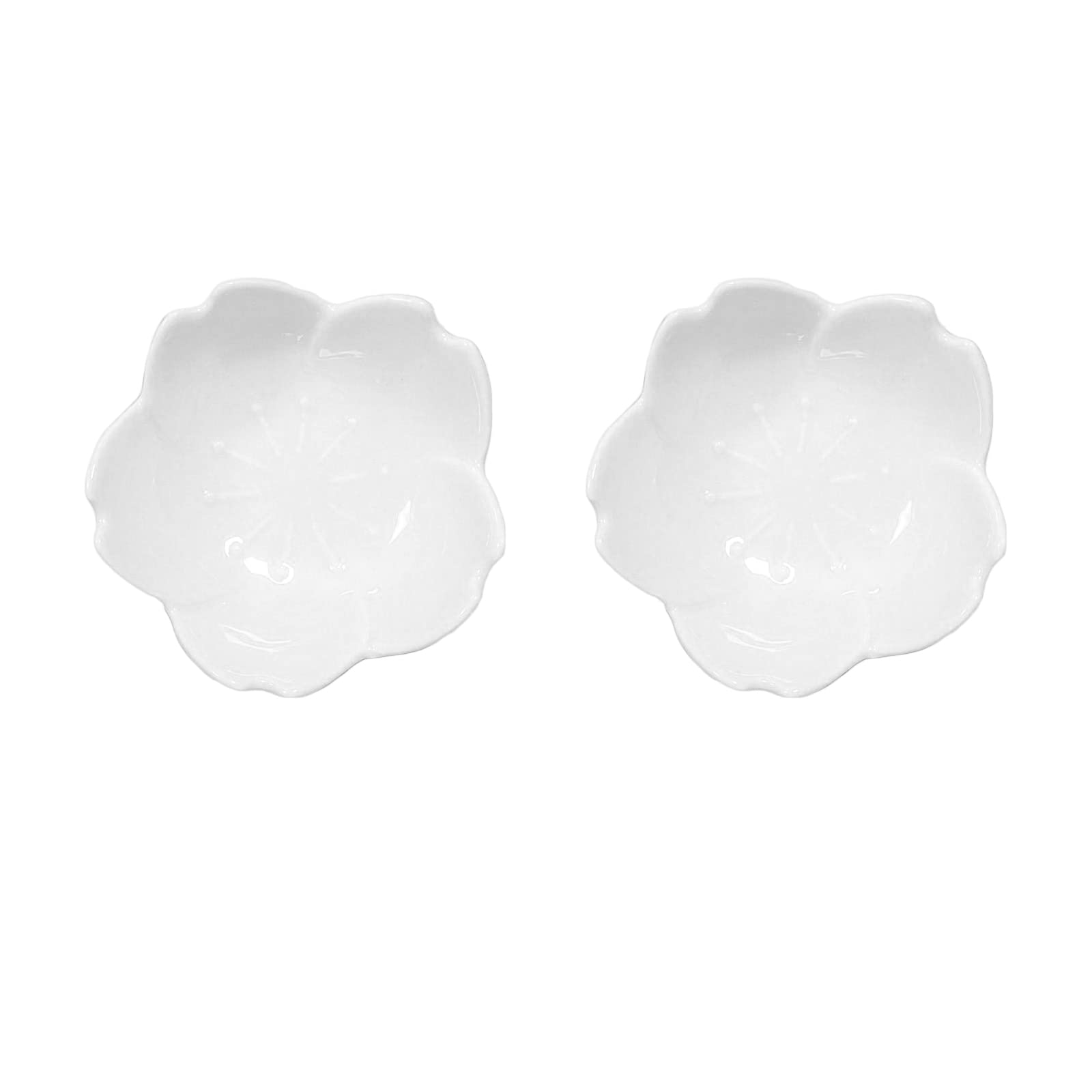 2 Ciotoline In Ceramica Per Salse - Mini Ciotole Dessert Con Motivo Floreale, Bianco - Foto 3