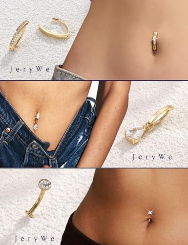 Floating Belly Button Ring Gold 𝐃𝐚𝐧𝐠𝐥𝐞 Surgical Stainless Steel Navel Piercing Set Hypoallergenic Summer Jewelry for Women2