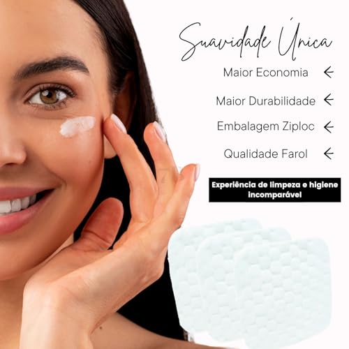 Kit de Algodão Quadrado Dupla Face Farol – 3 Pacotes com 70 Discos Cada, Total de 210 Unidades, 120