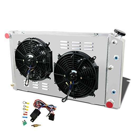 CoolingSky 3 Row Aluminum Radiator +2X12\" Fan W/Shroud Combo & Relay Kit for 1968-1987 Chevy Chevelle El Camino &C/K 10 20 30 Pickup +More Buick GM Modelsä¸¨34\" Overall Width